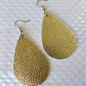 Gold leather teardrop earrings